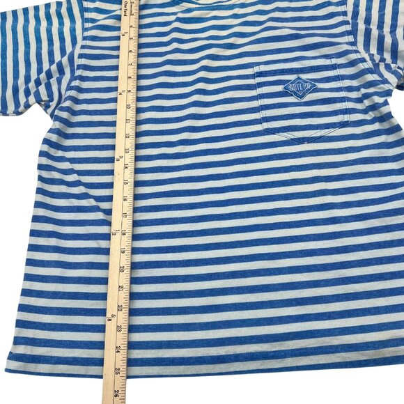 Gotcha Vintage Blue & White Striped Mens T-Shirt S 100% Cotton Pocket Logo - Picture 6 of 9